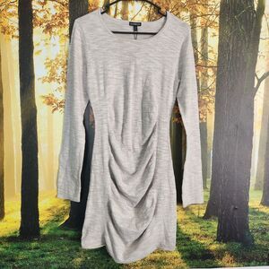 NWT Express Cream Ribbed Dress Body Con Long Sleeve Womens M Sweater